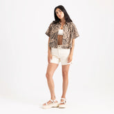 Bless Up Cropped Button Up Shirt - Khaki