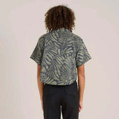 Bless Up Cropped Button Up Shirt - Dark Military