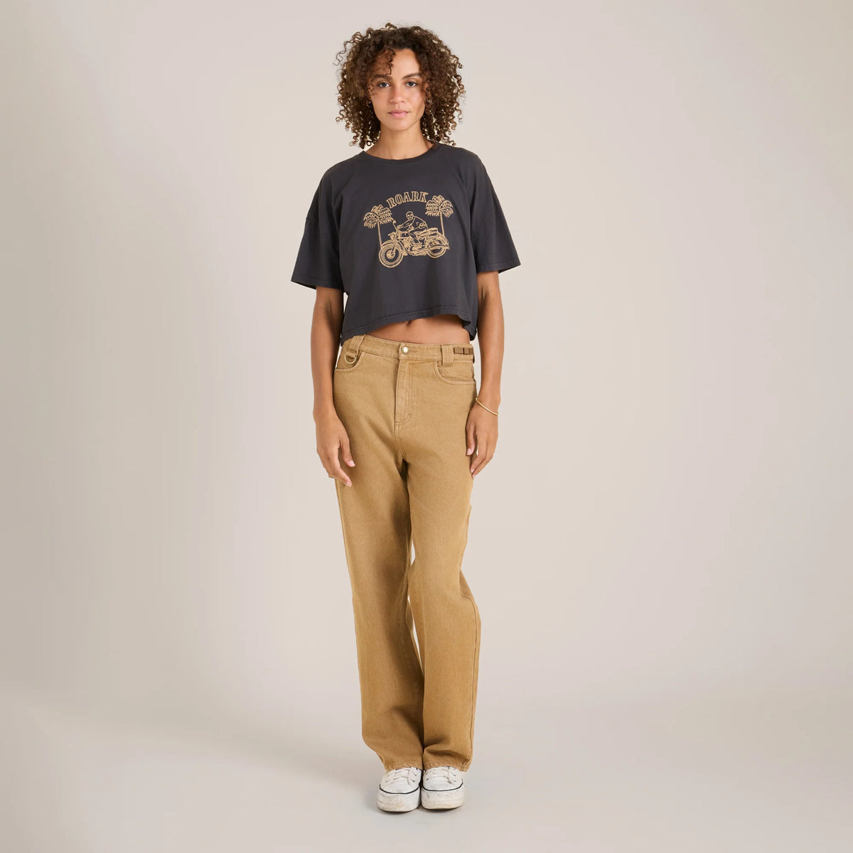 Moto Skele Boxy Crop Premium Tee - Faded Black